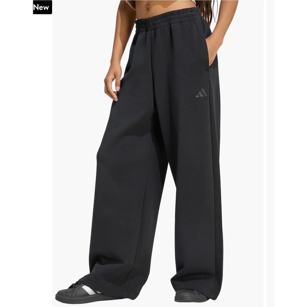 Adidas Wide Leg Pant Womens M Black JY9046 Zipper Pockets High Rise Trousers